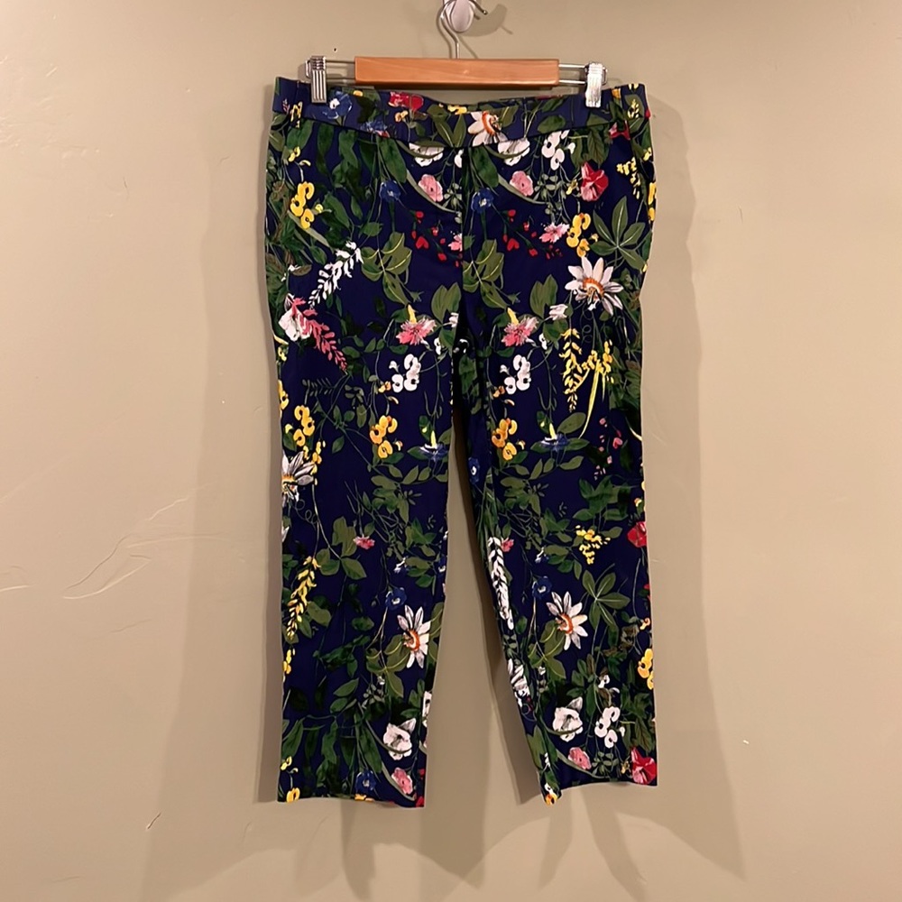 JL by Jules Leopold Floral Cropped Stretch Pants size Large Blue White G…